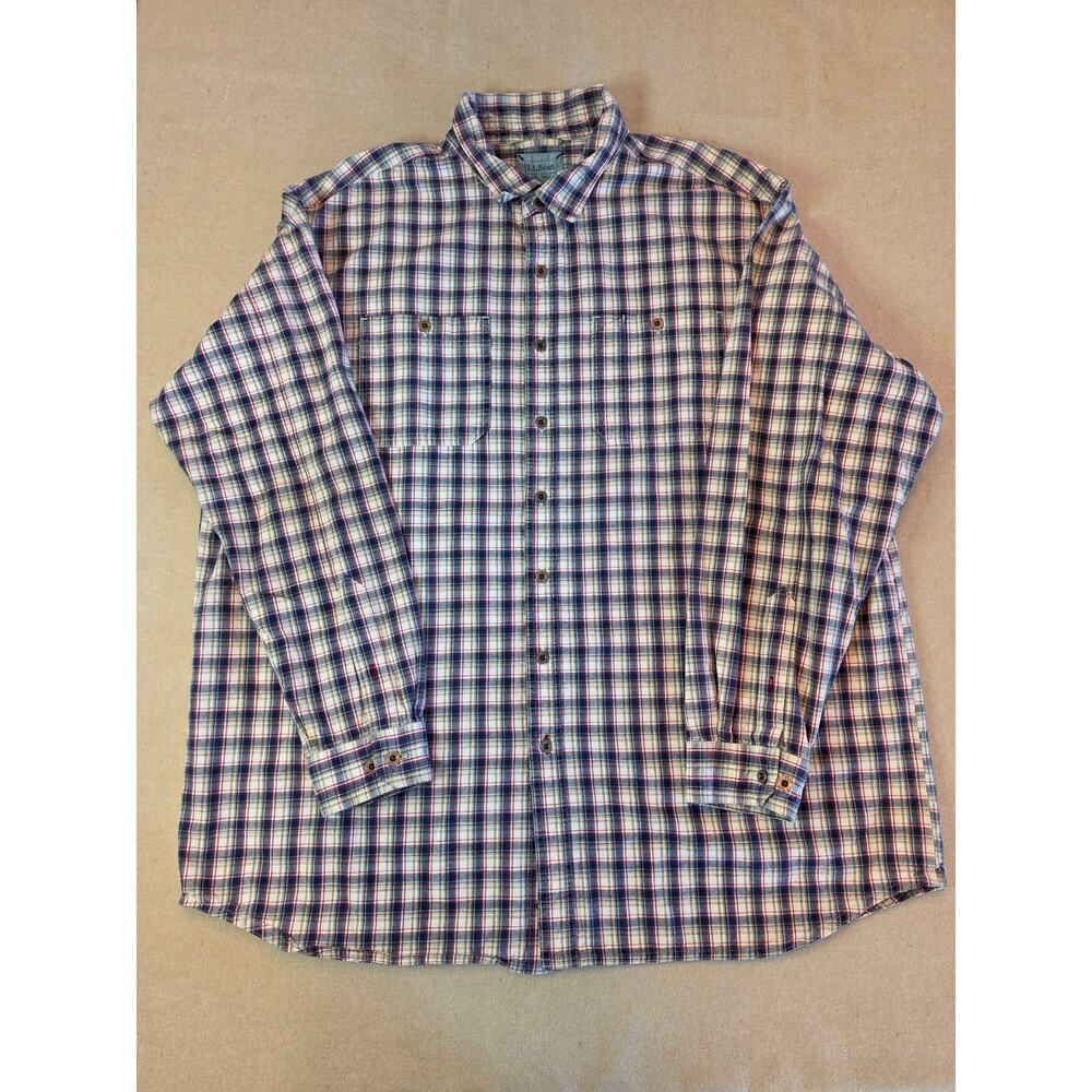 LL Bean Blue White Red Plaid Double-Pocket Long-Sleeve Button-Up Sz 2XLT - Picture 2 of 9